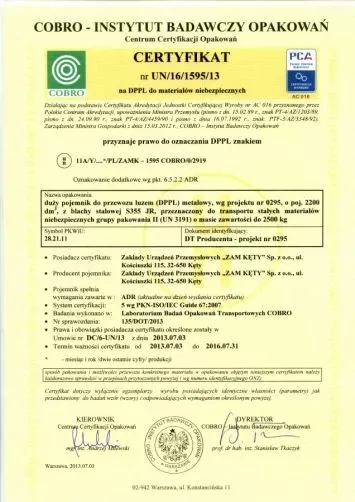 Certyfikat COBRO UN 3191